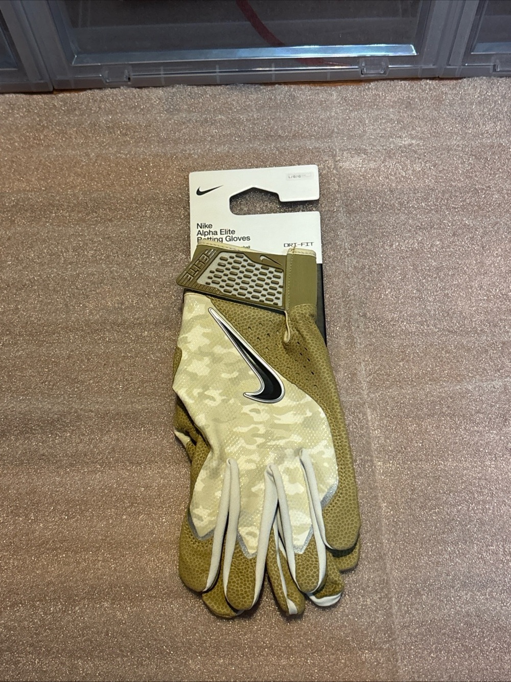 Nike Alpha Elite Batting Gloves Armed Forces Tan II5623-209 Rare Men’s Sz L NWT